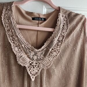 Adorn Lace Accent Women's Blouse - Taupe